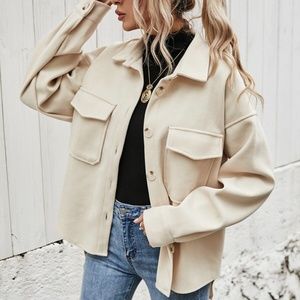 Cozy Cream button up Boyfriend fit oversized shacket jacket